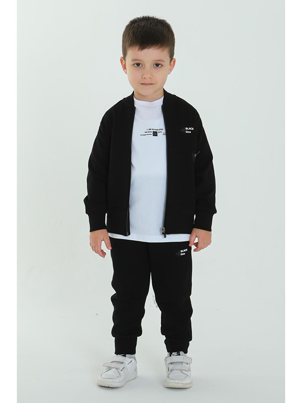 Siyah Unisex Çocuk Çift Cepli Baskı Detaylı Eşofman Takımı