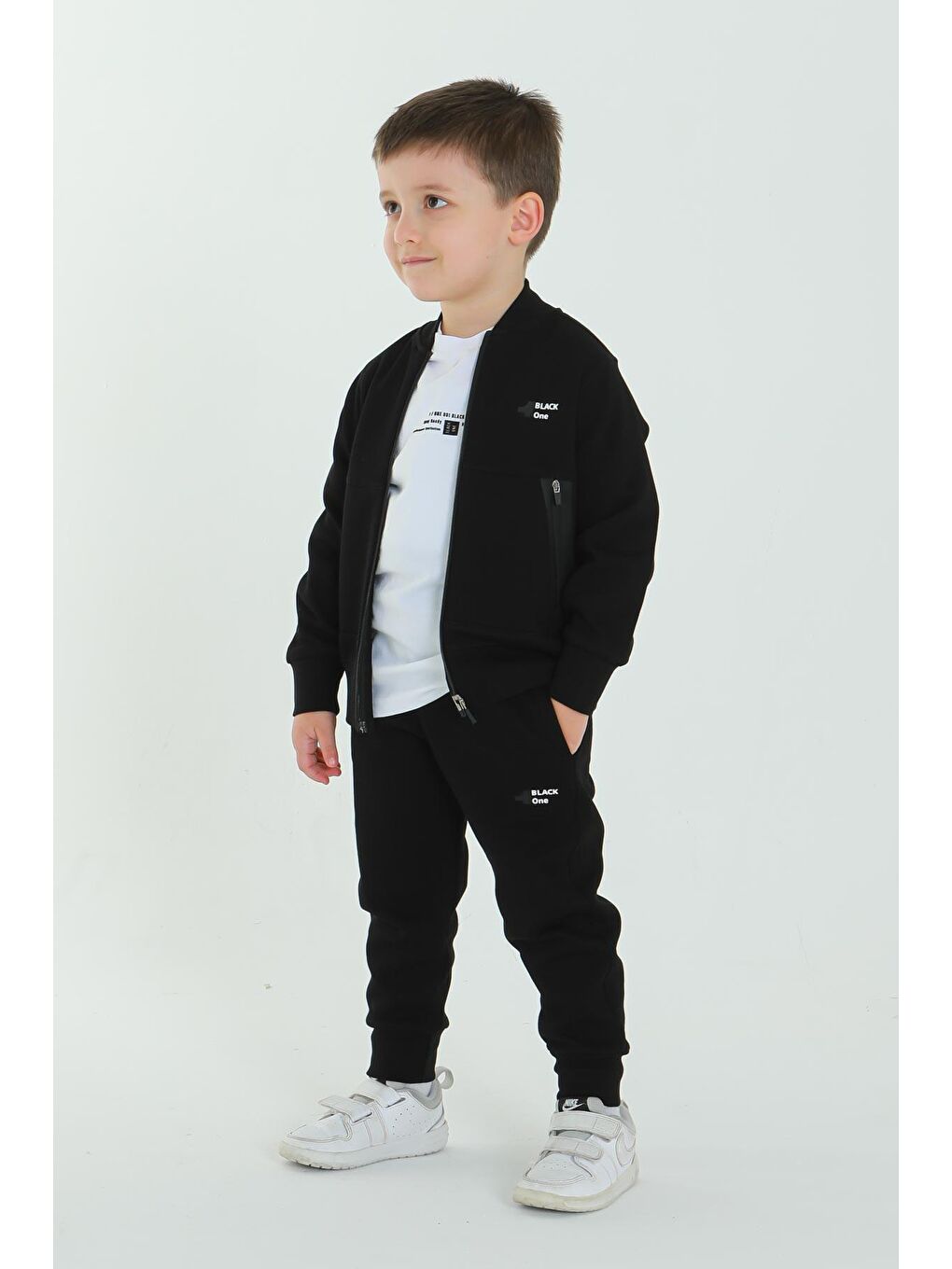 Siyah Unisex Çocuk Çift Cepli Baskı Detaylı Eşofman Takımı-2