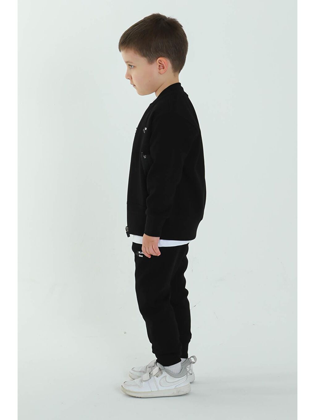 Siyah Unisex Çocuk Çift Cepli Baskı Detaylı Eşofman Takımı-3