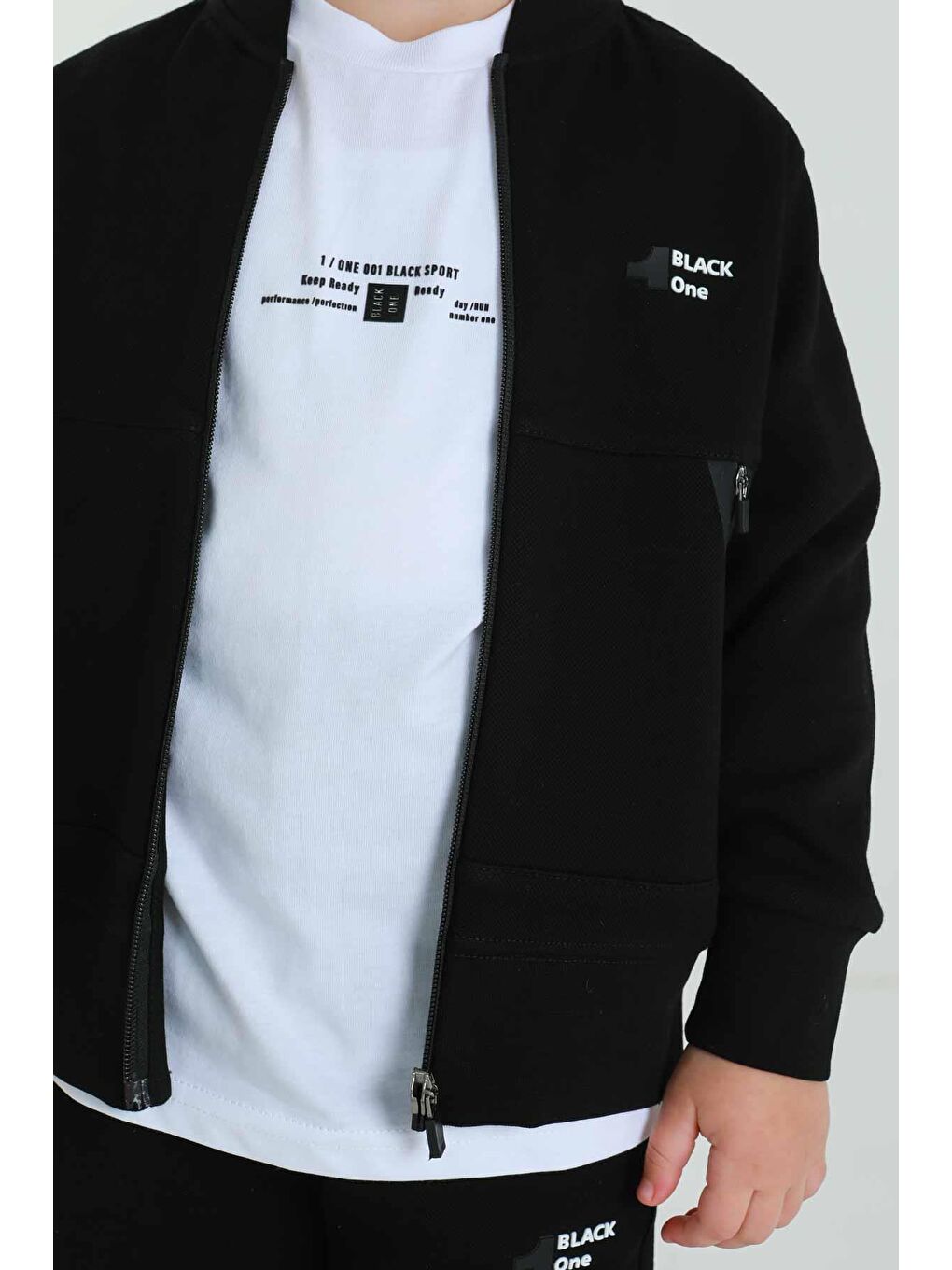 Siyah Unisex Çocuk Çift Cepli Baskı Detaylı Eşofman Takımı-4