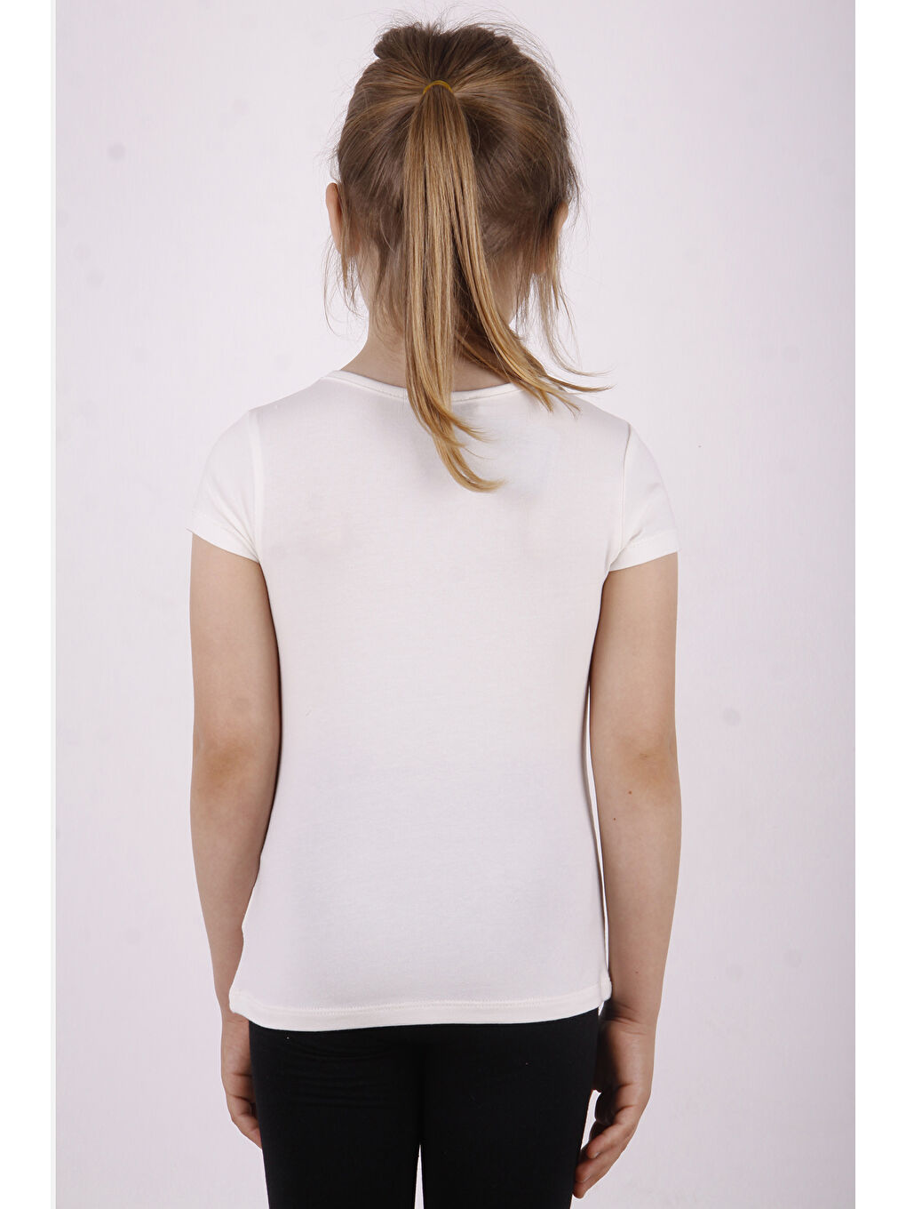 Ekru Kız Çocuk Kalpli Tavşan Baskılı Tişört-2