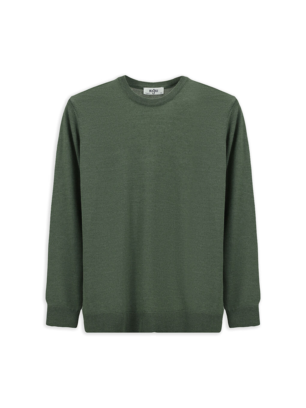 Haki Bisiklet Yaka Regular Fit Yünlü Triko Kazak