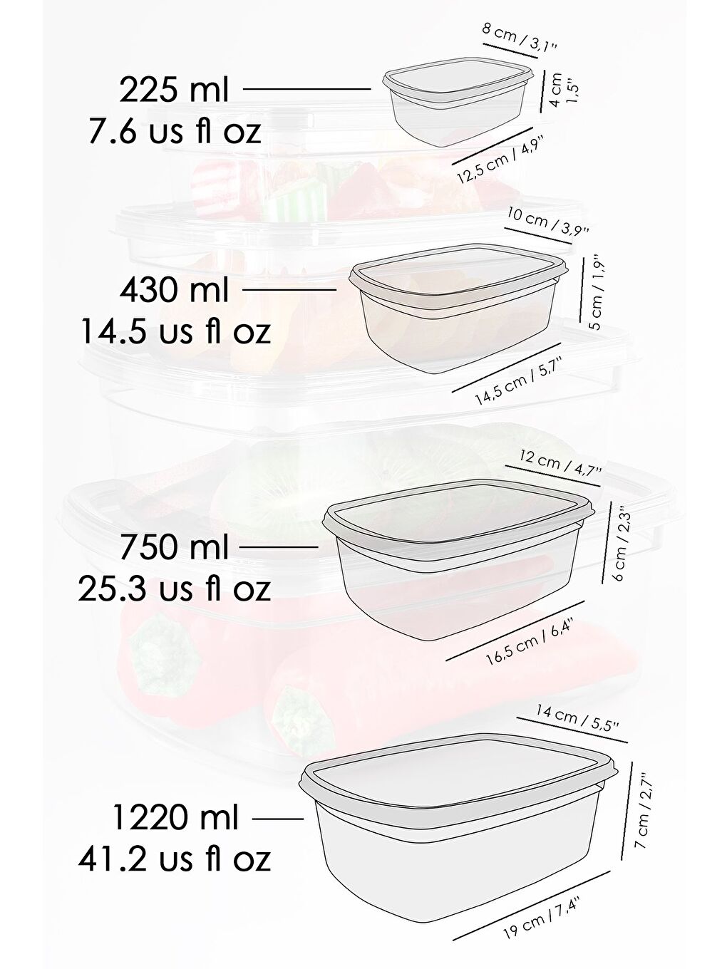 8 li Sızdırmaz Saklama Kabı Seti Düzenleyici Organizer Erzak Kabı 2x 225 430 750 1220 ml Antrasit-3