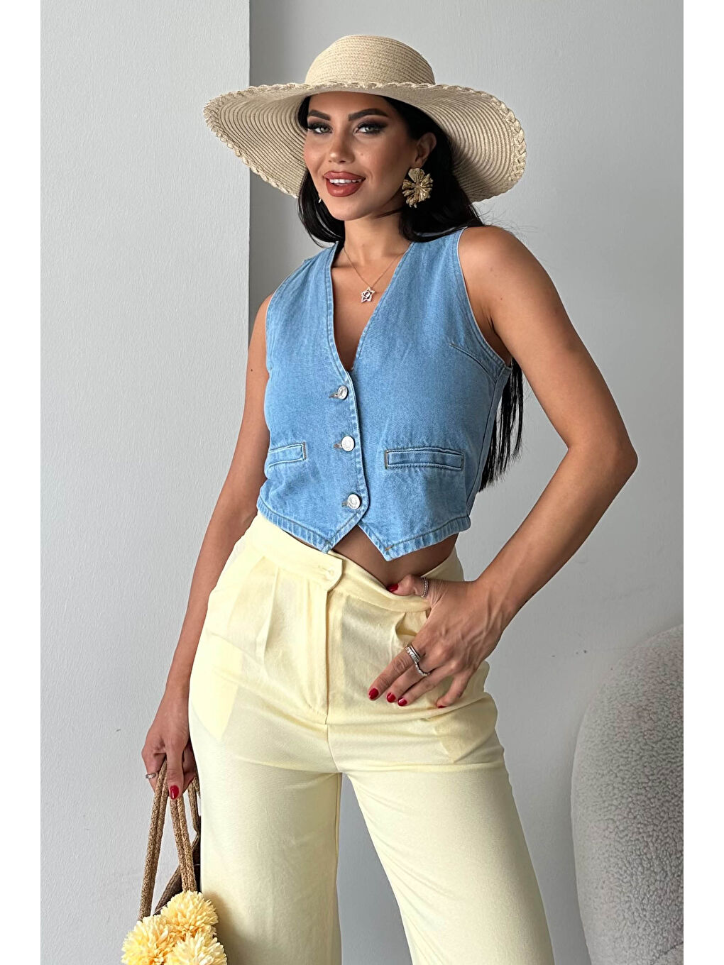 Flotalı Jean Yelek Acik Mavi - 27300-1