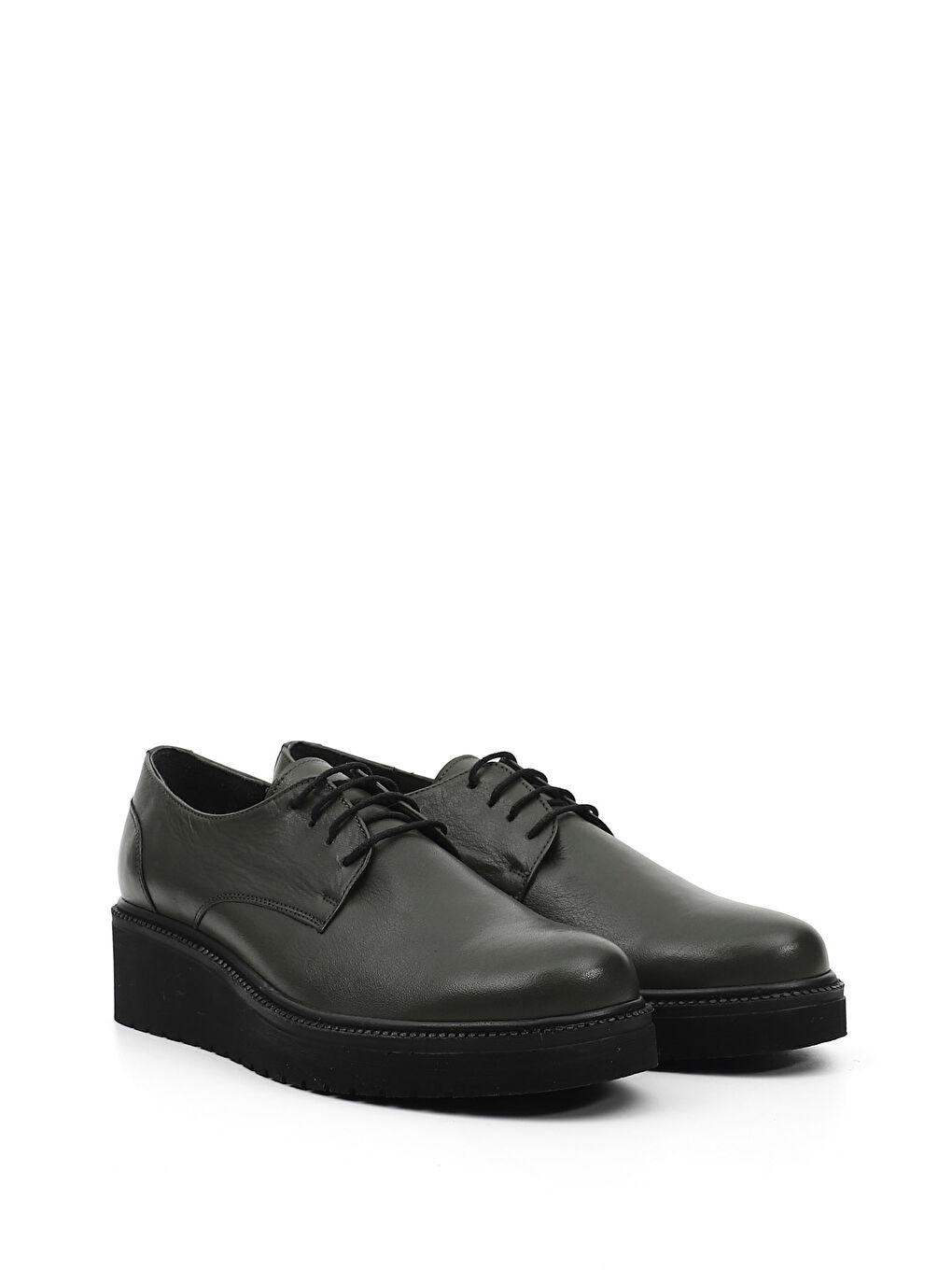 Kadın HAKİ-YEŞİL Dolgu Taban Hakiki Deri Loafer Ayakkabı-2