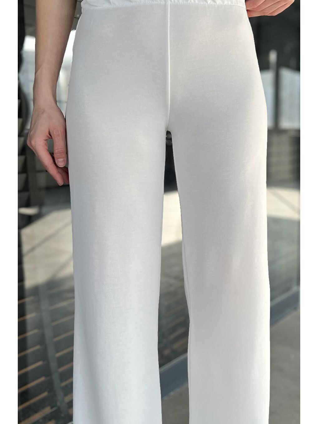 Ekru Kadın Bel Lastikli Modal Kumaş Pantolon-3