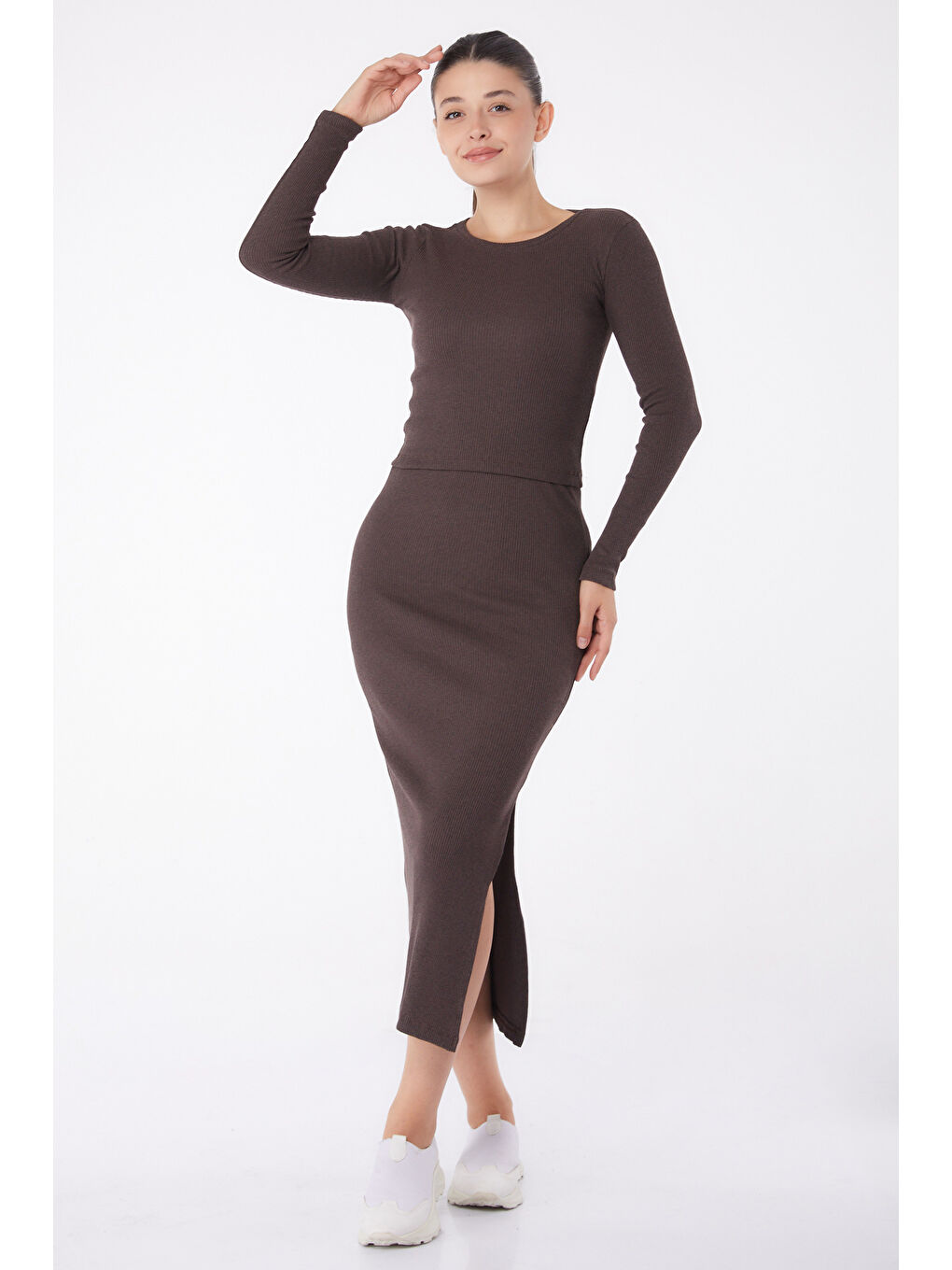 Kahverengi Yırtmaçlı İkili Takım Kahve - 26124-1