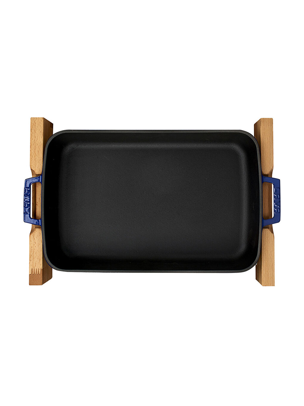 Mavi Dikdörtgen Rosto ve Fırın Tepsisi Kayın Servis Ahşabı Döküm Demir Yekpare Çift Kulplu Ölçü 22x30cm.-2