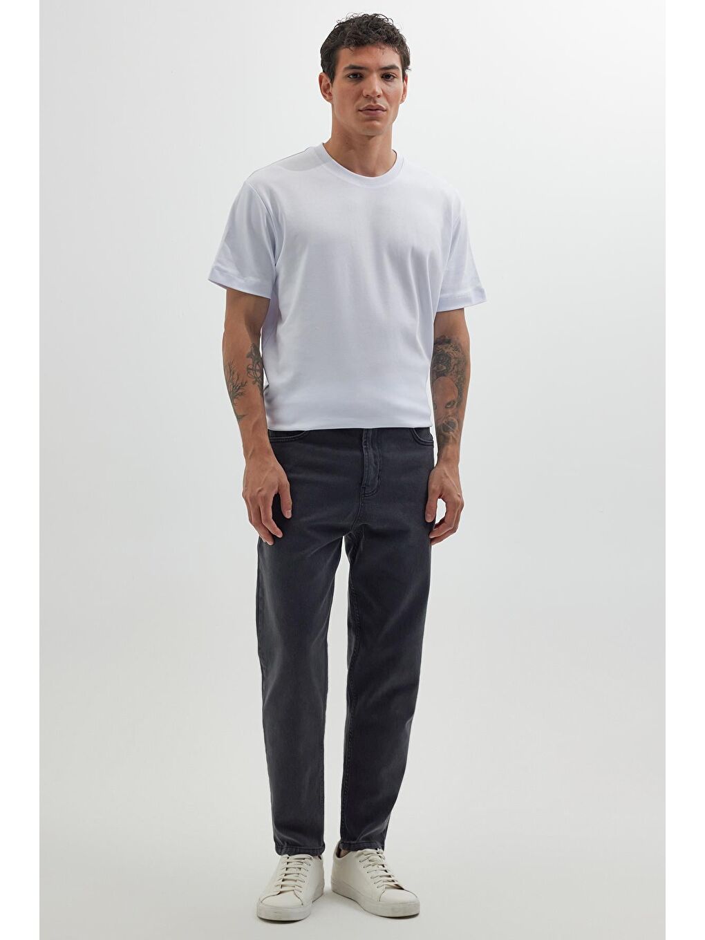 Erkek Regular Fit Bol Kesim Denim Yıkamalı Efektli Esnek Gri Jean Pantolon-1