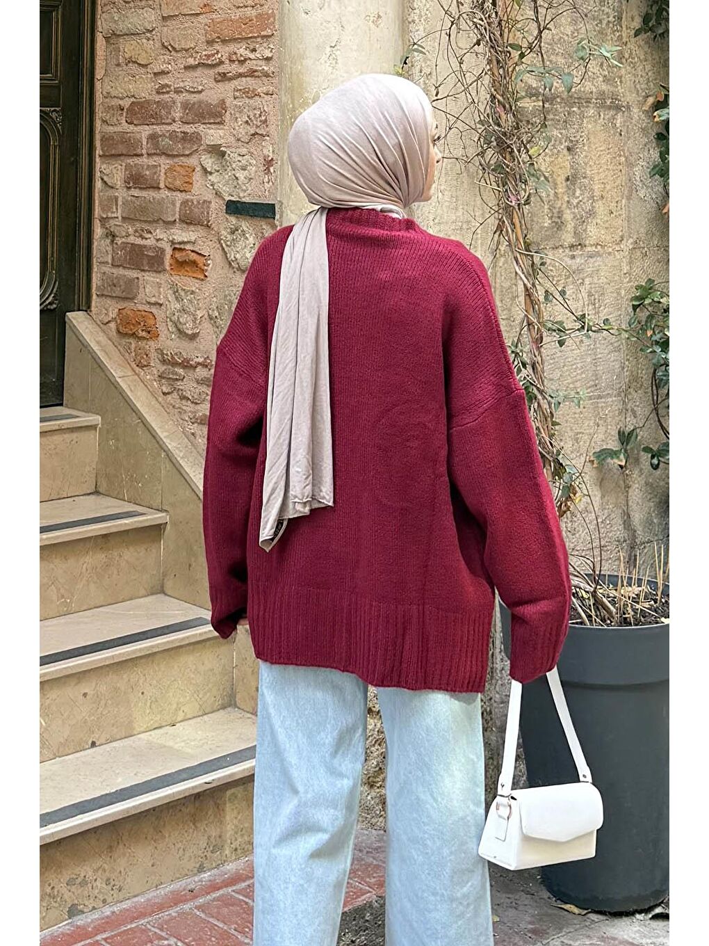 Salaş Dokulu Basic Hırka Bordo-3