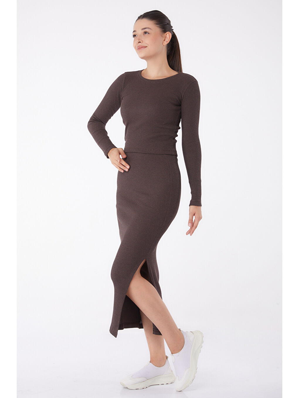 Kahverengi Yırtmaçlı İkili Takım Kahve - 26124-3