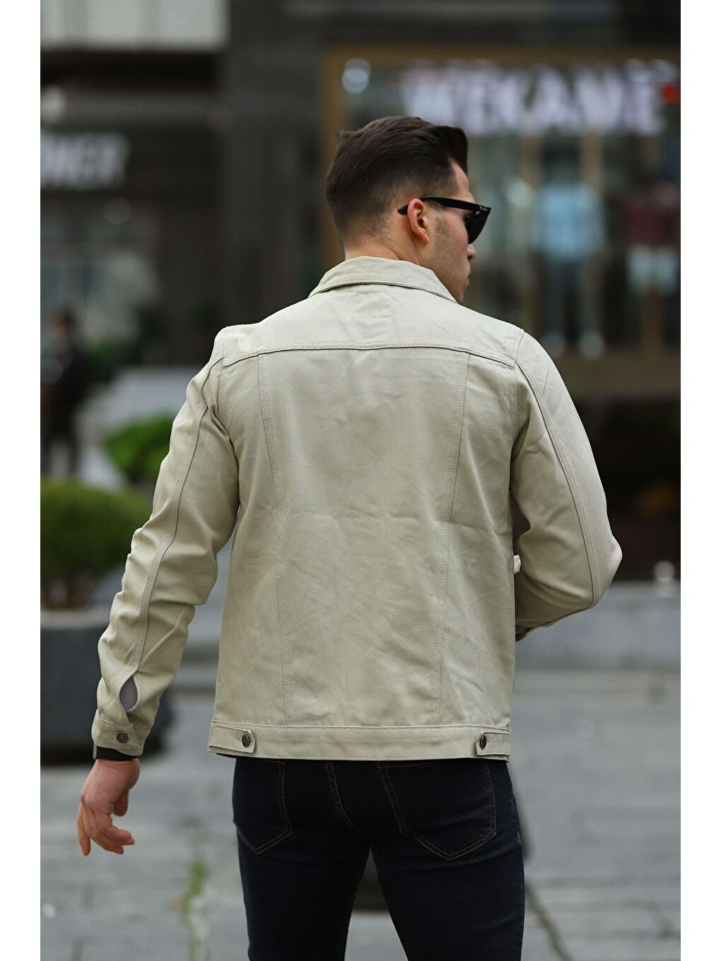 Ekru Erkek A Kalite Slim Fit Denim Jean Ceket-3