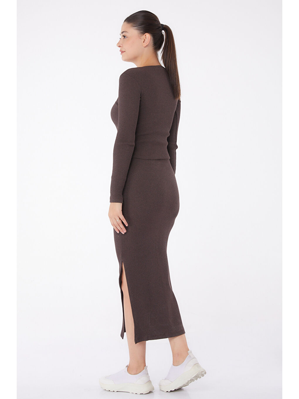 Kahverengi Yırtmaçlı İkili Takım Kahve - 26124-4