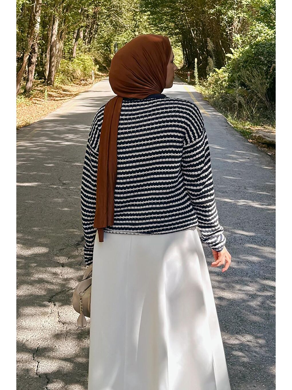 İnce Çizgili Triko Hırka Lacivert-3