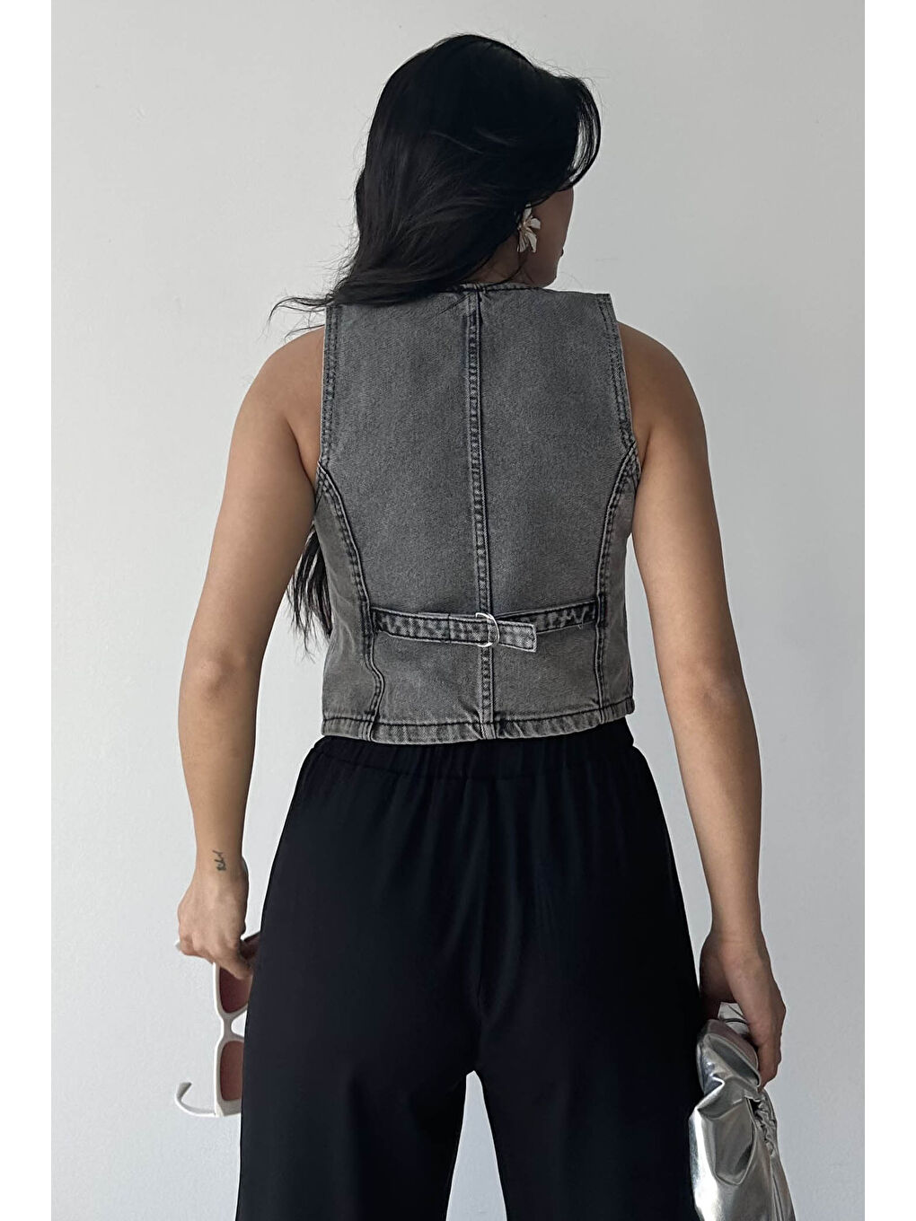 Flotalı Jean Yelek Gri - 27300-4