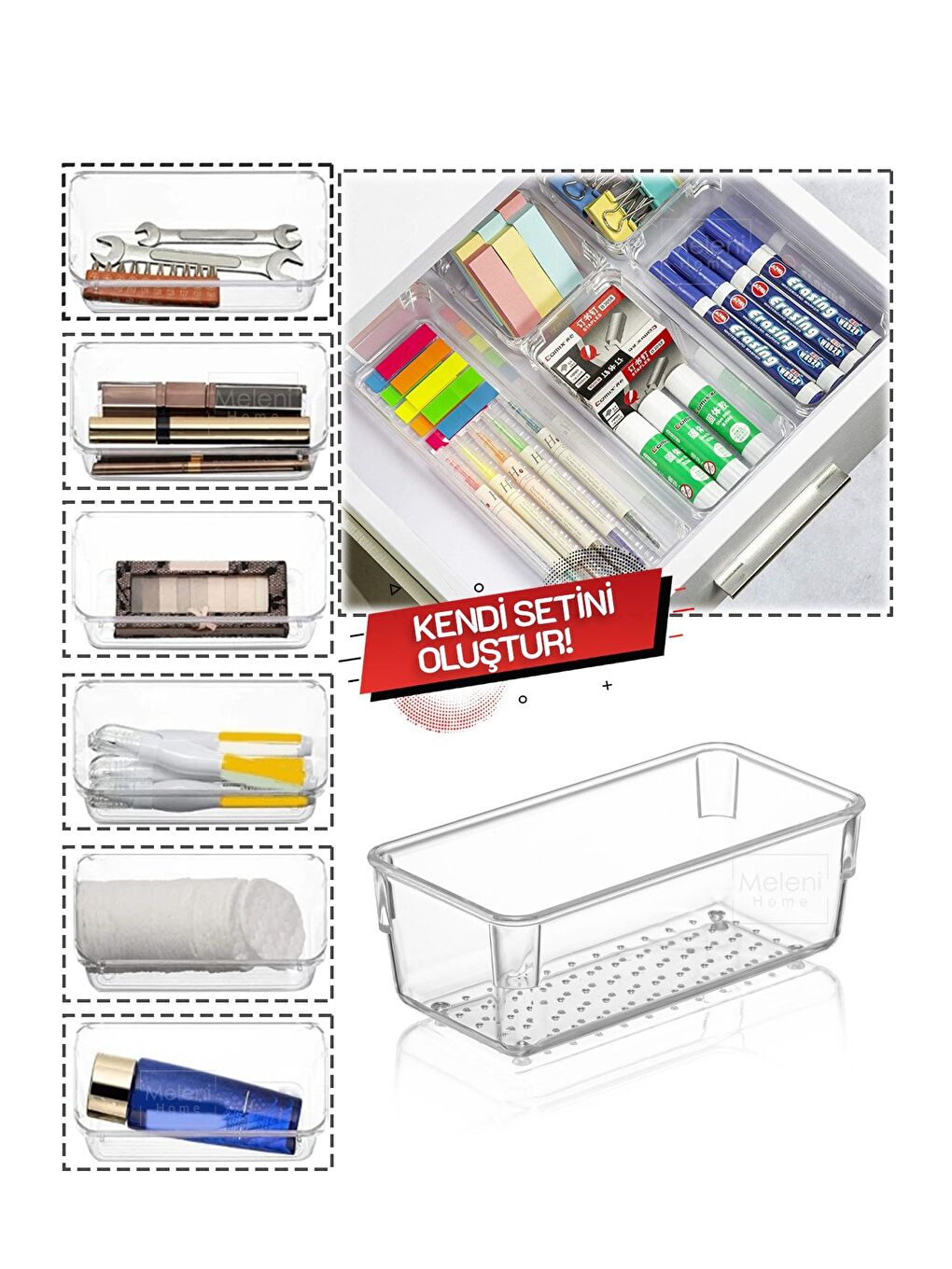 Renksiz Çekmece İçi Düzenleyici Modüler Saklama Kabı Makyaj Takı Organizeri 15 x 7 5 Cm
