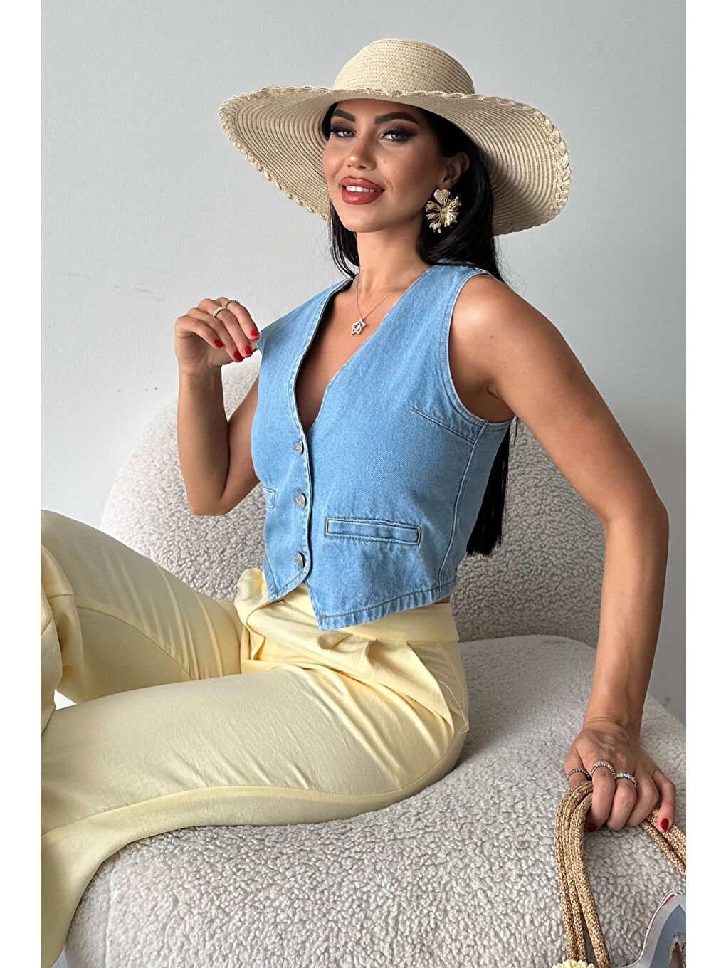 Flotalı Jean Yelek Acik Mavi - 27300-3