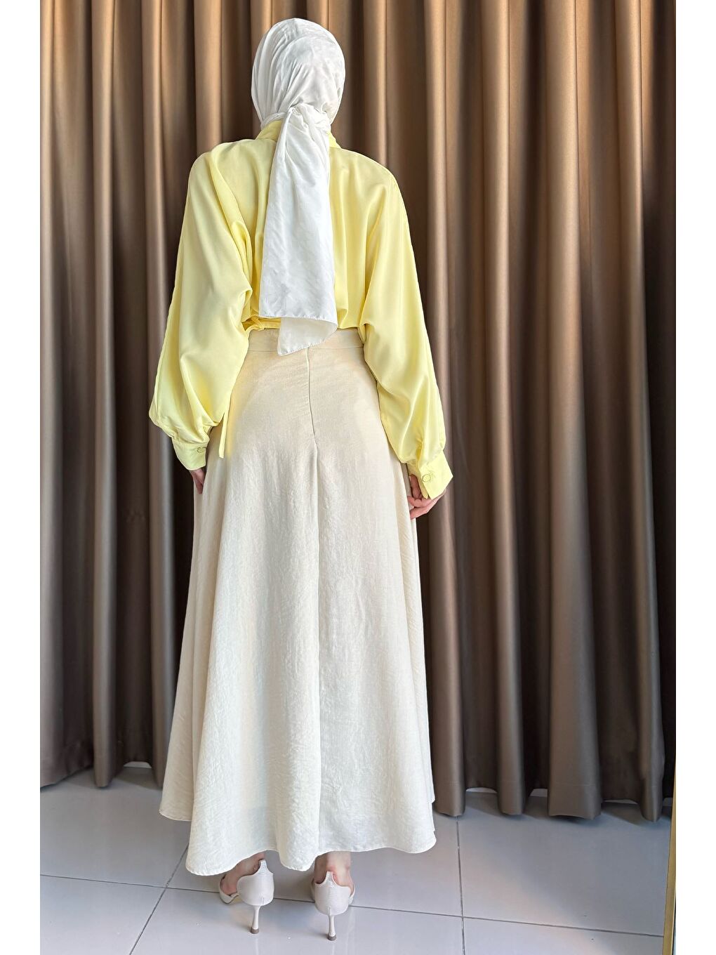 Bej Tesettür Keten Etek-6