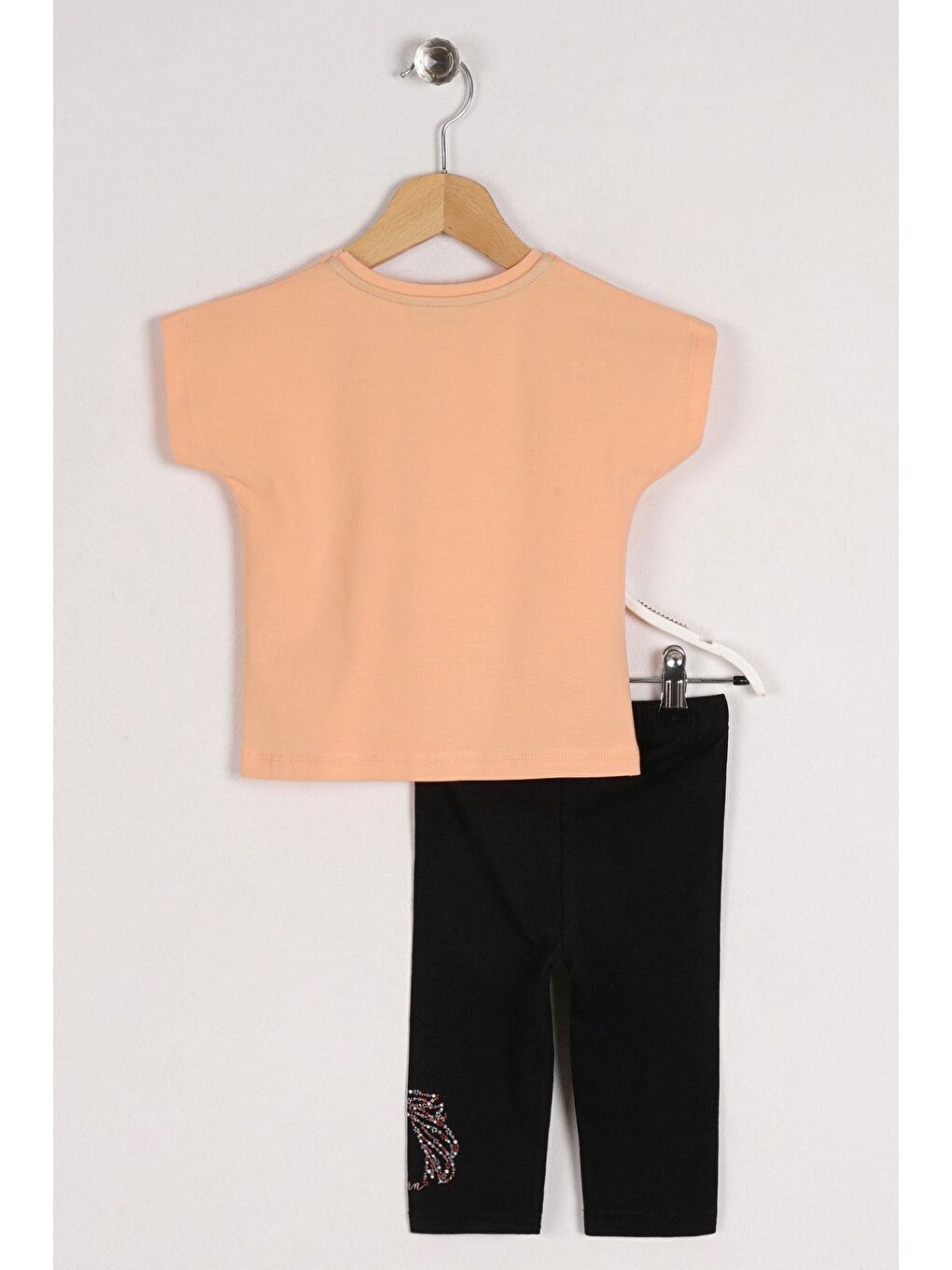 Bisiklet Yaka Yarım Kol Somon Siyah Renk Kız Çocuk Taytlı Takım-1