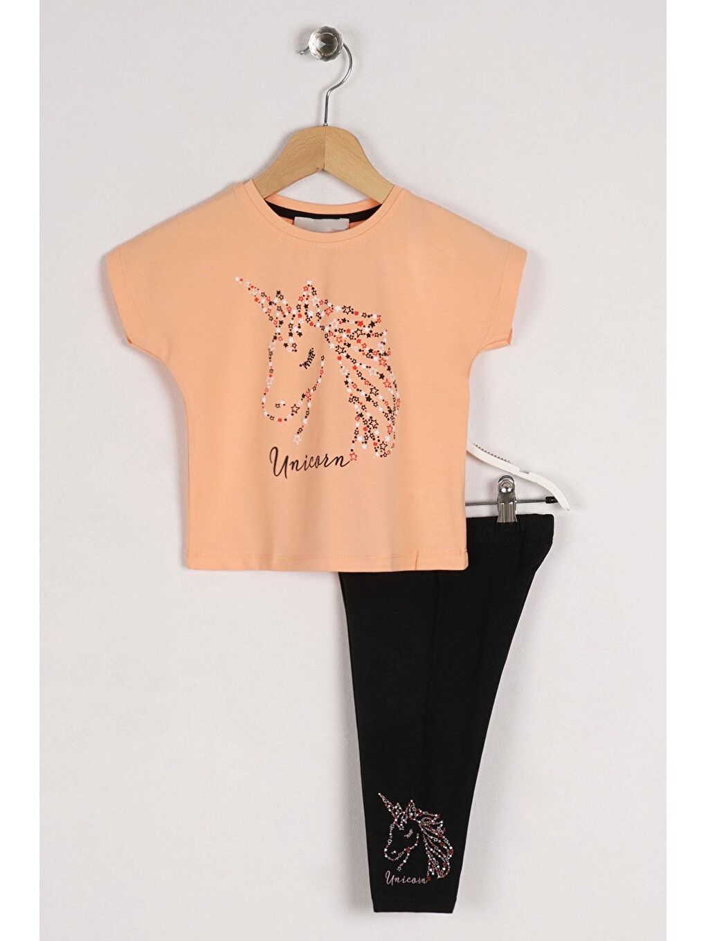 Bisiklet Yaka Yarım Kol Somon Siyah Renk Kız Çocuk Taytlı Takım-2