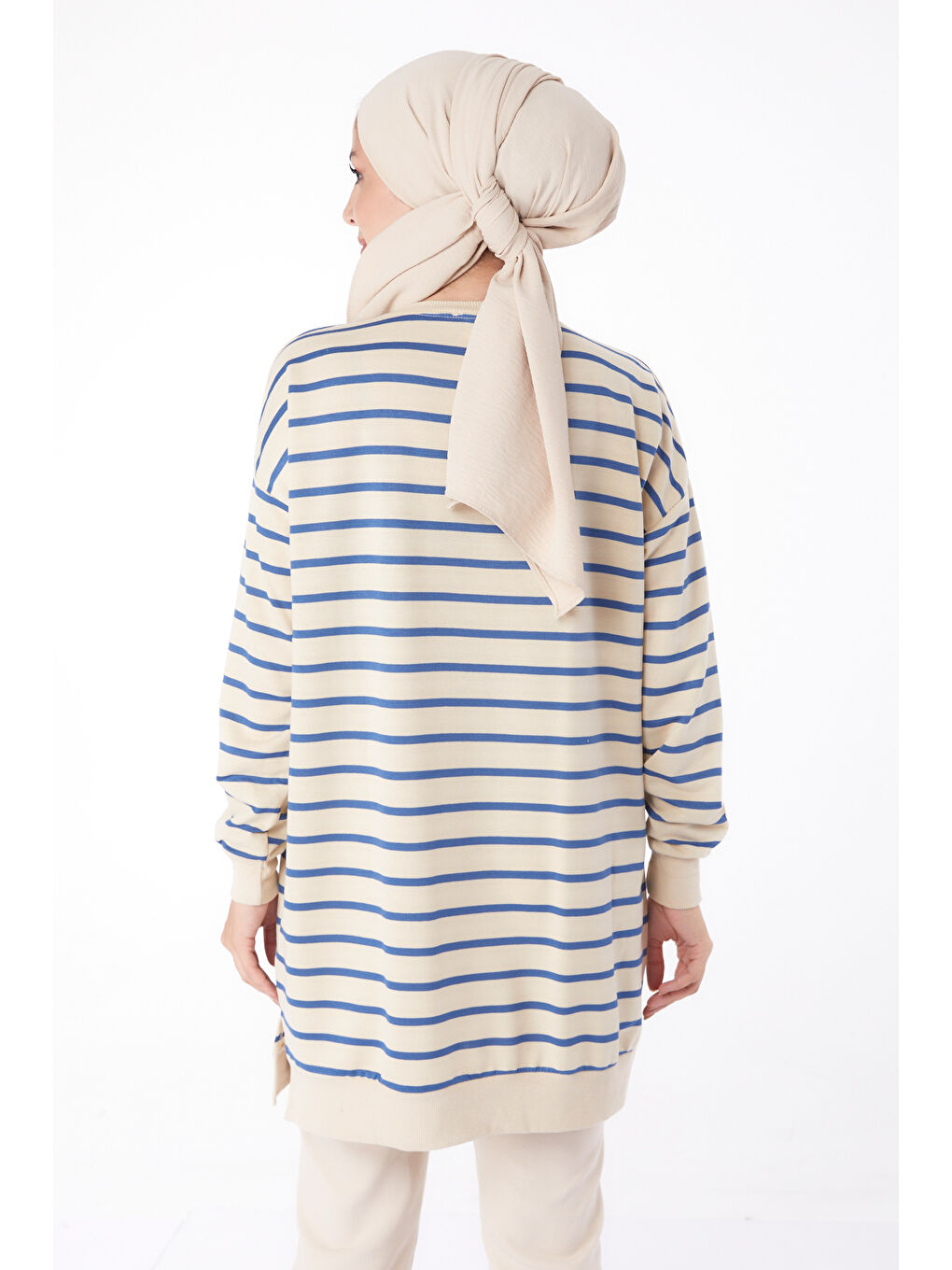 Mavi Çizgili Sweatshirt Saks - 26137-4