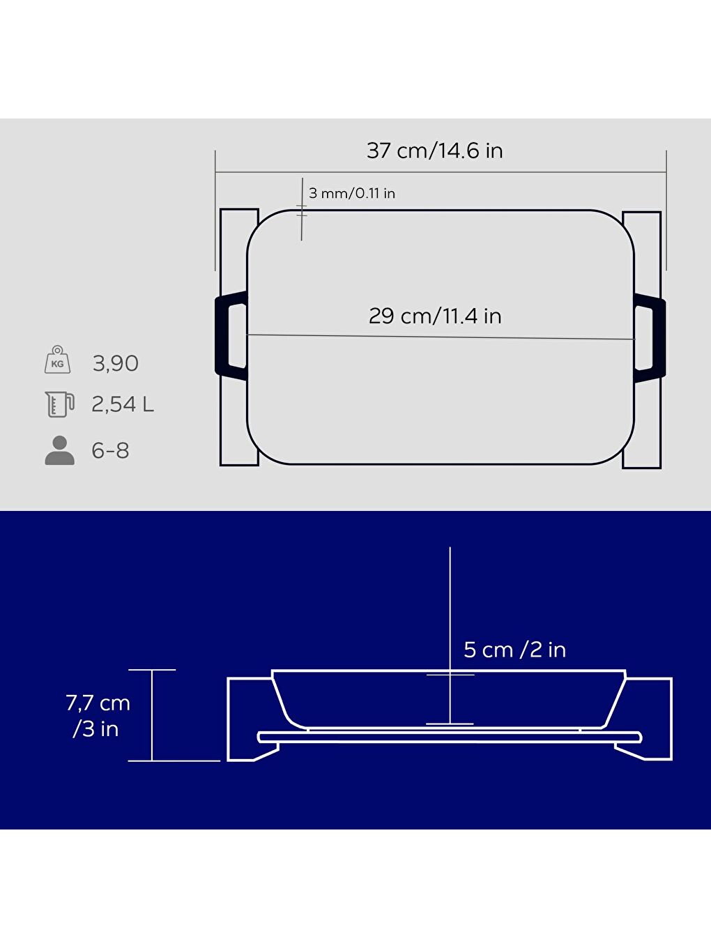 Mavi Dikdörtgen Rosto ve Fırın Tepsisi Kayın Servis Ahşabı Döküm Demir Yekpare Çift Kulplu Ölçü 22x30cm.-4