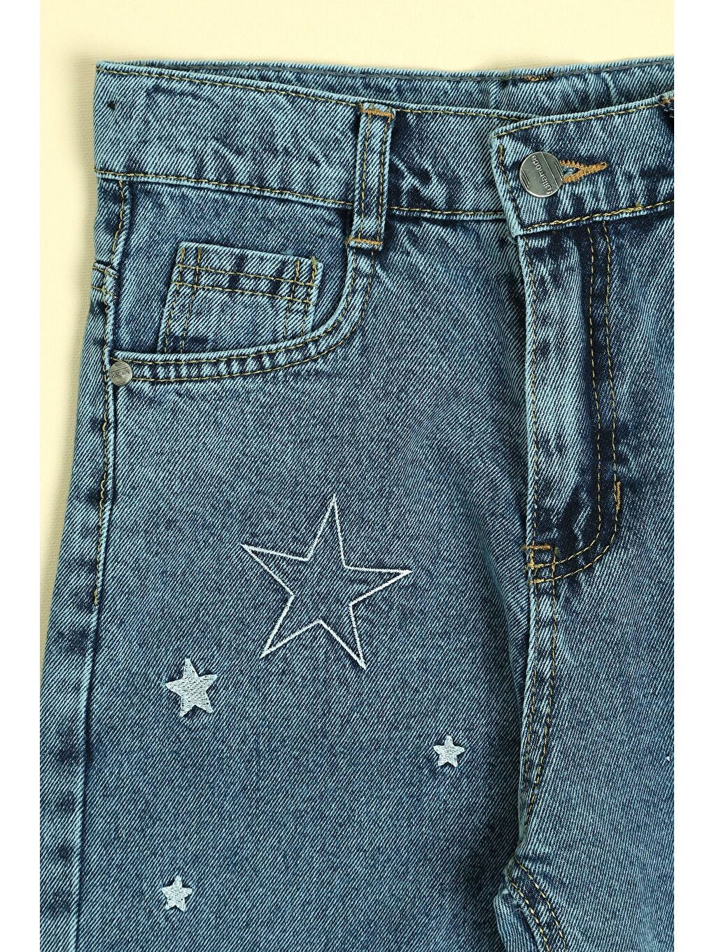 Mavi Yıldız Nakışlı Beli Ayarlanabilir Kız Çocuk Pantolon-1