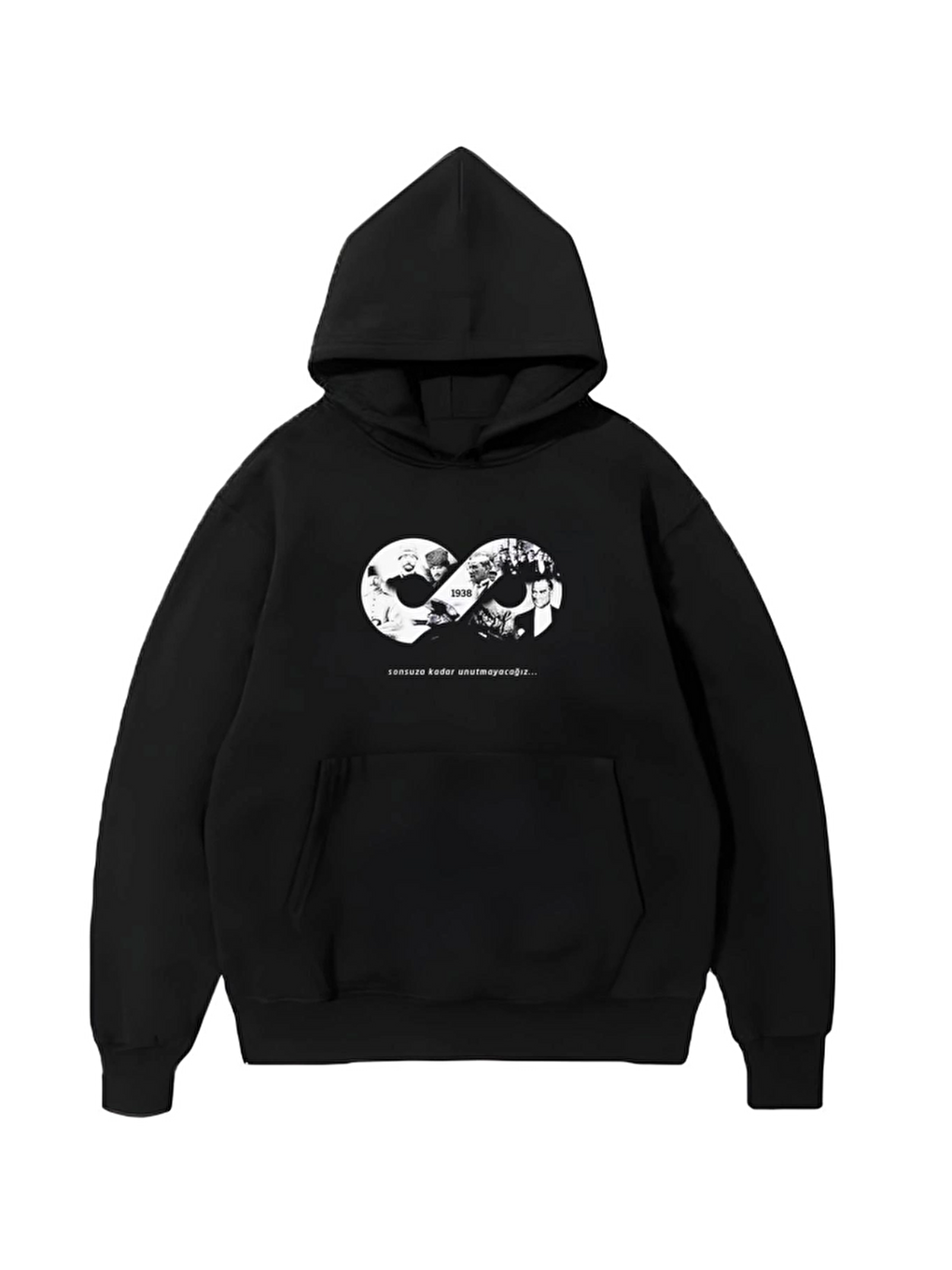 10 Kasıma Özel Üç İplik Kapüşonlu Baskılı Sweatshirt - Siyah-1