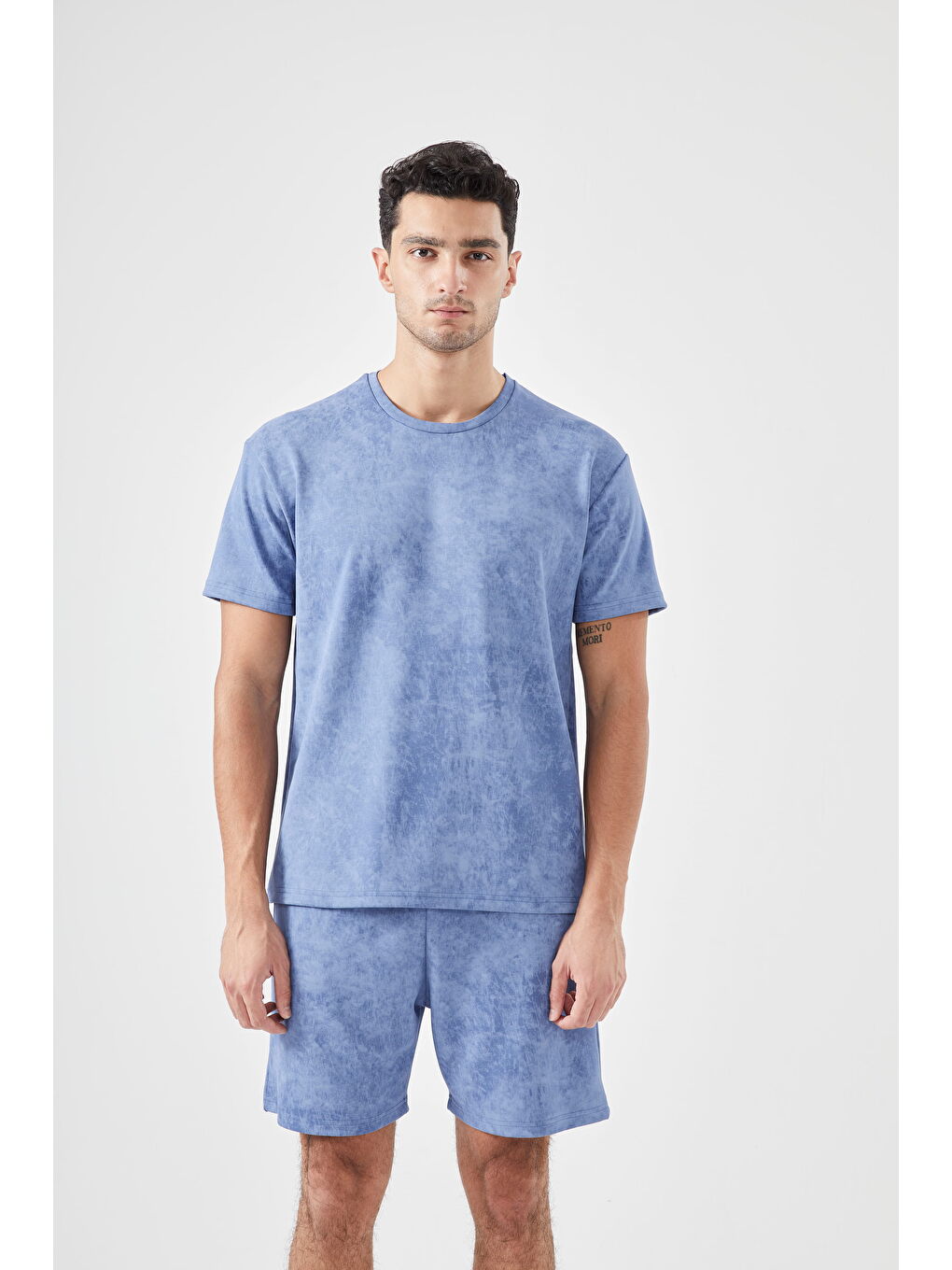 Erkek Mavi Şortlu Cepli Pijama Takımı-1