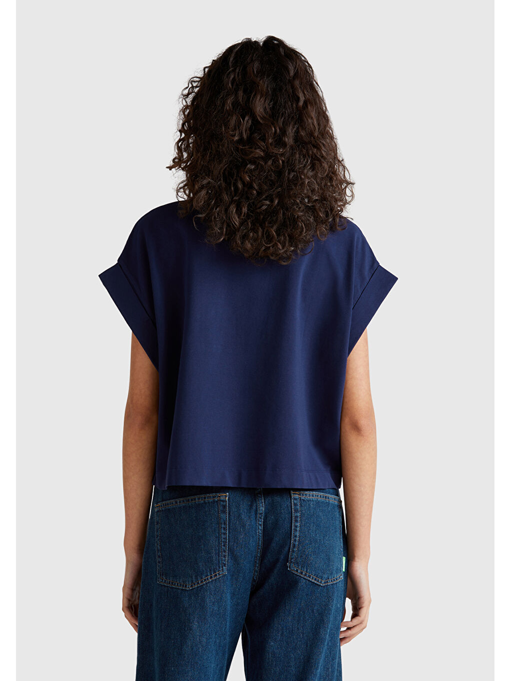 Kadın Lacivert Dantel Detaylı Kısa Kol Esnek T-Shirt-2