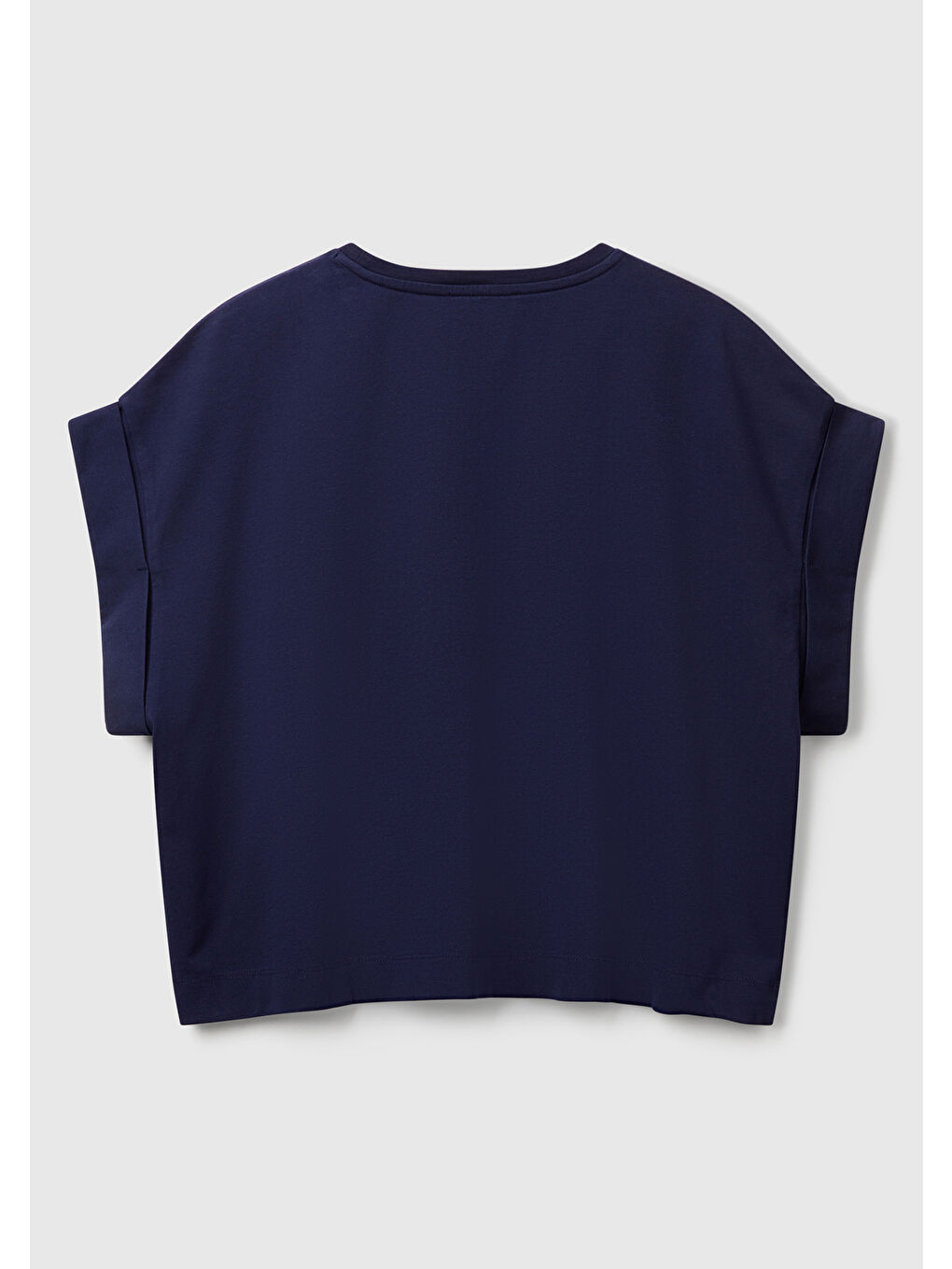 Kadın Lacivert Dantel Detaylı Kısa Kol Esnek T-Shirt-3