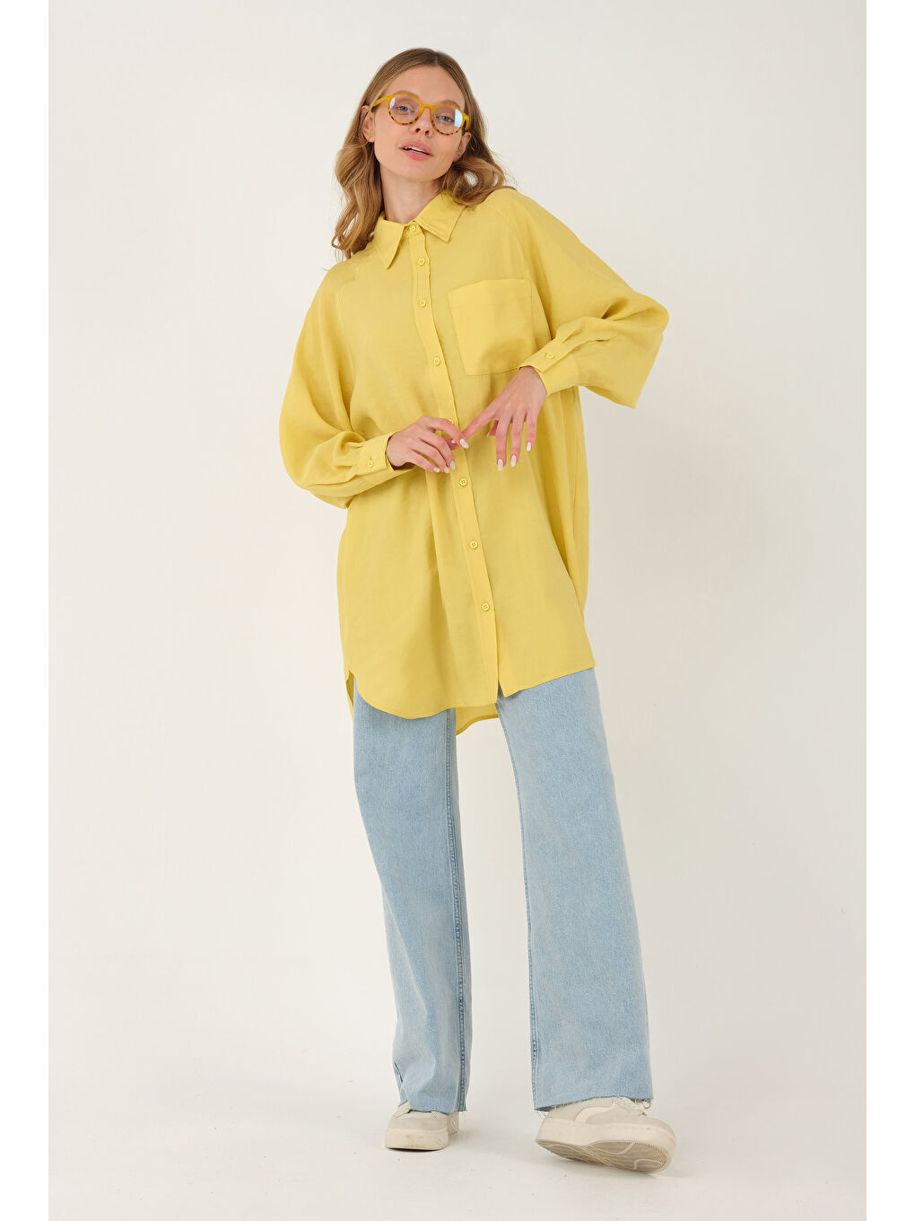 Reglan Kol Modal Gömlek Pastel Sarı-1