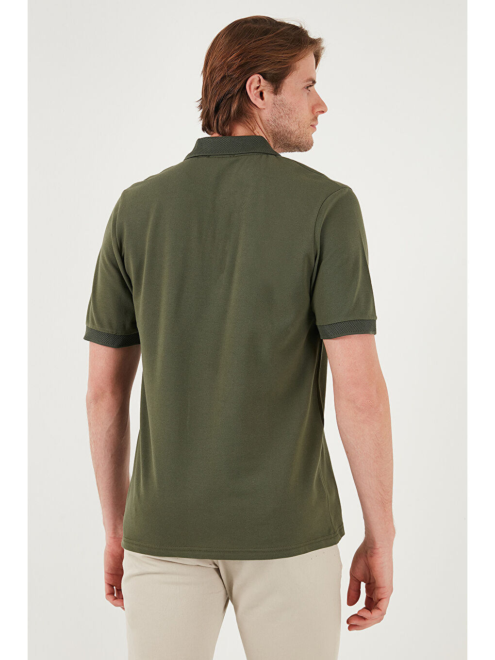 Haki Pamuklu Regular Fit Yarım Fermuarlı Erkek Polo Yaka Tişört 5901029-6