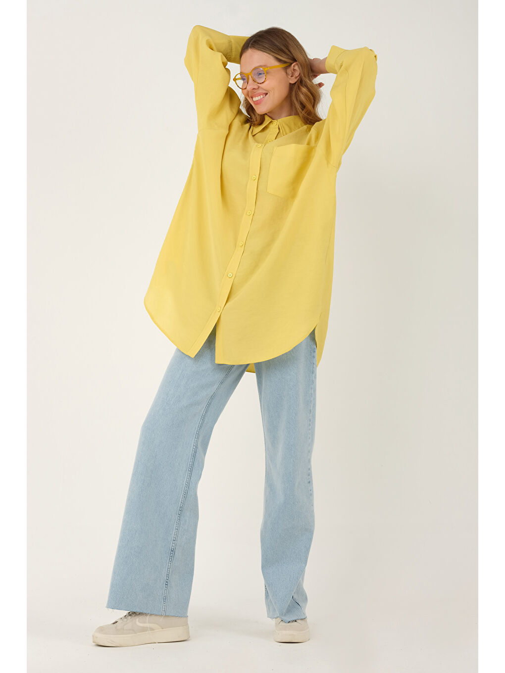 Reglan Kol Modal Gömlek Pastel Sarı-2