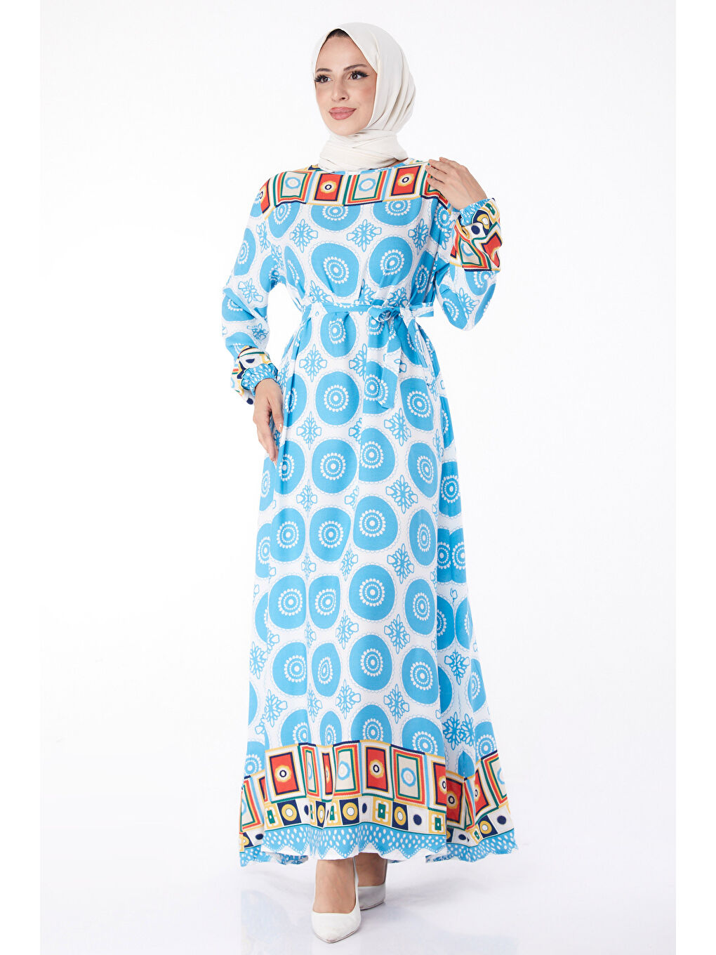 İndigo Etnik Desenli Elbise Indigo - 26228