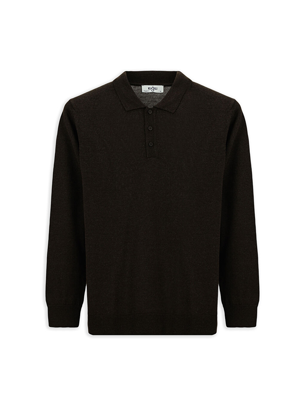 Kahverengi Polo Yaka Regular Fit Yünlü Triko Kazak