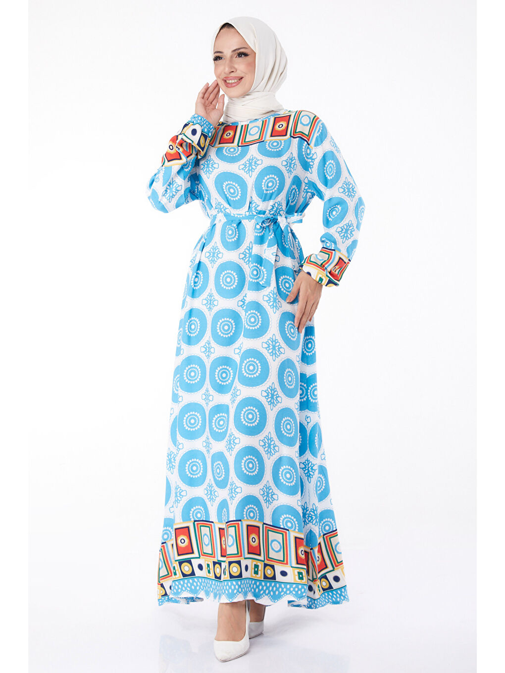 İndigo Etnik Desenli Elbise Indigo - 26228-1