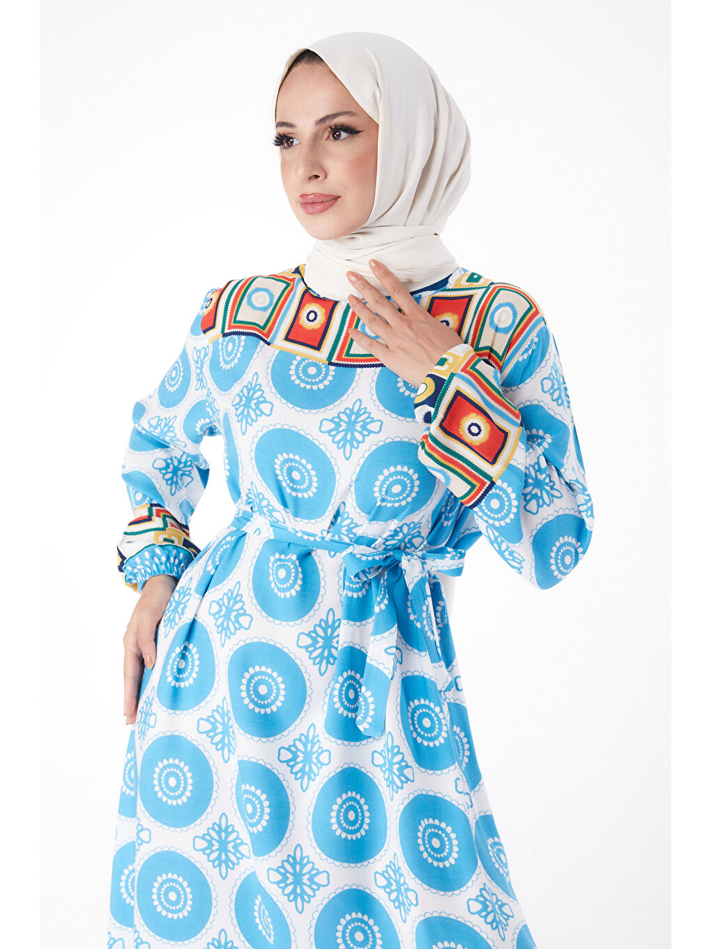 İndigo Etnik Desenli Elbise Indigo - 26228-2