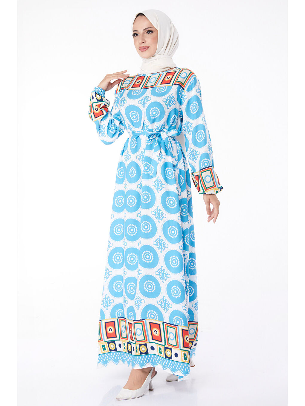 İndigo Etnik Desenli Elbise Indigo - 26228-3