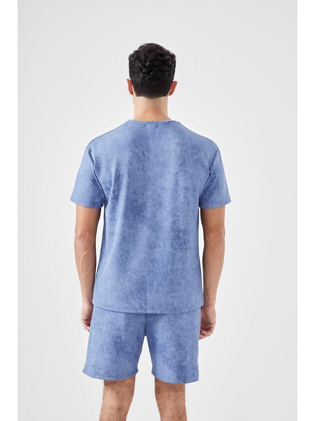 Erkek Mavi Şortlu Cepli Pijama Takımı-4