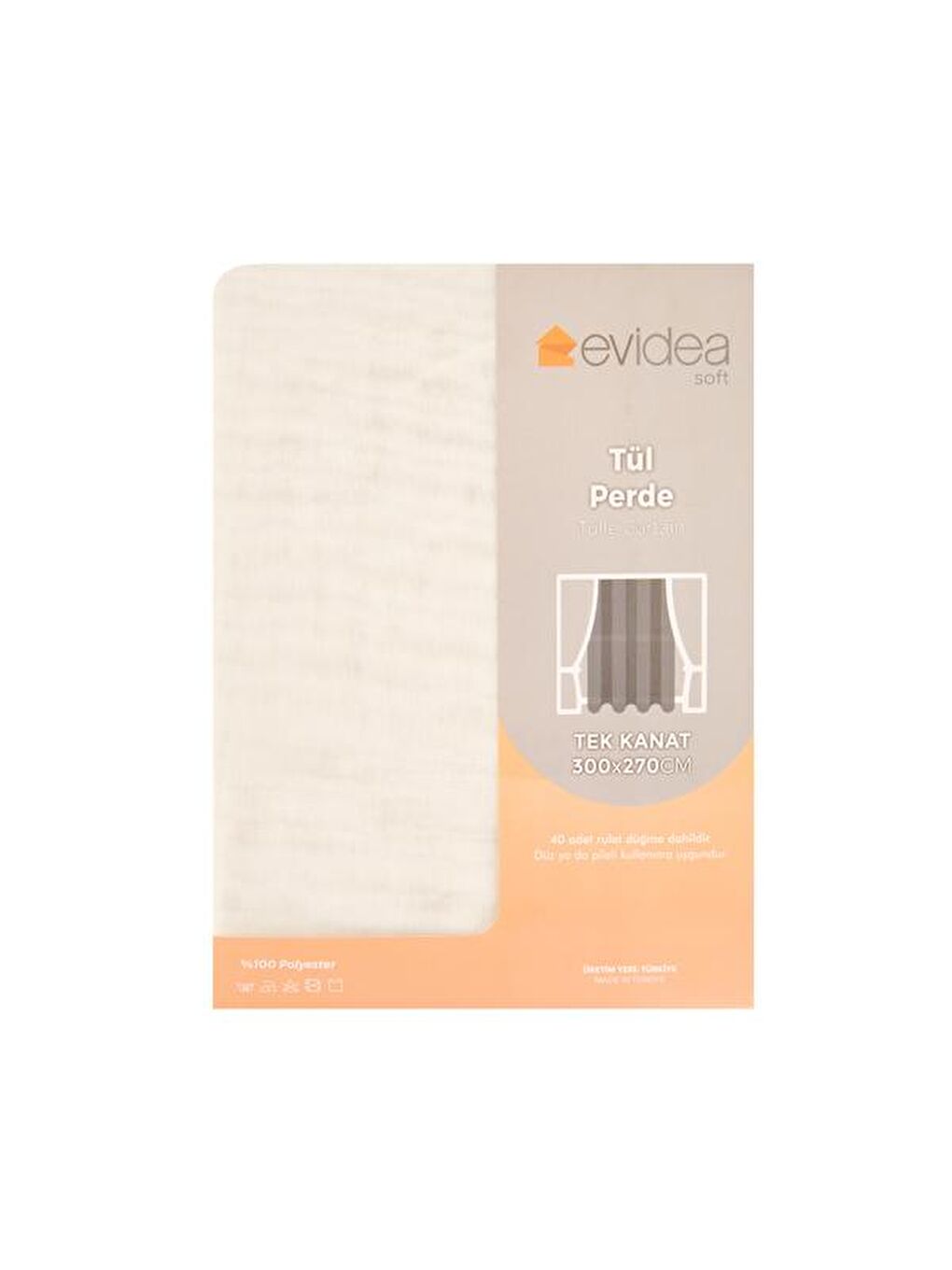 Evidea Ekru Soft Lilium Tül Perde - Krem - 300x270 cm - 1