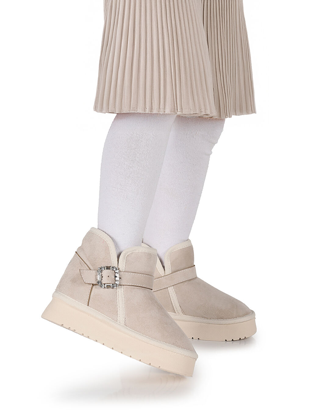 Bej Rokca Nubuk Kemerli Kız Çocuk Bot Ayakkabı-2