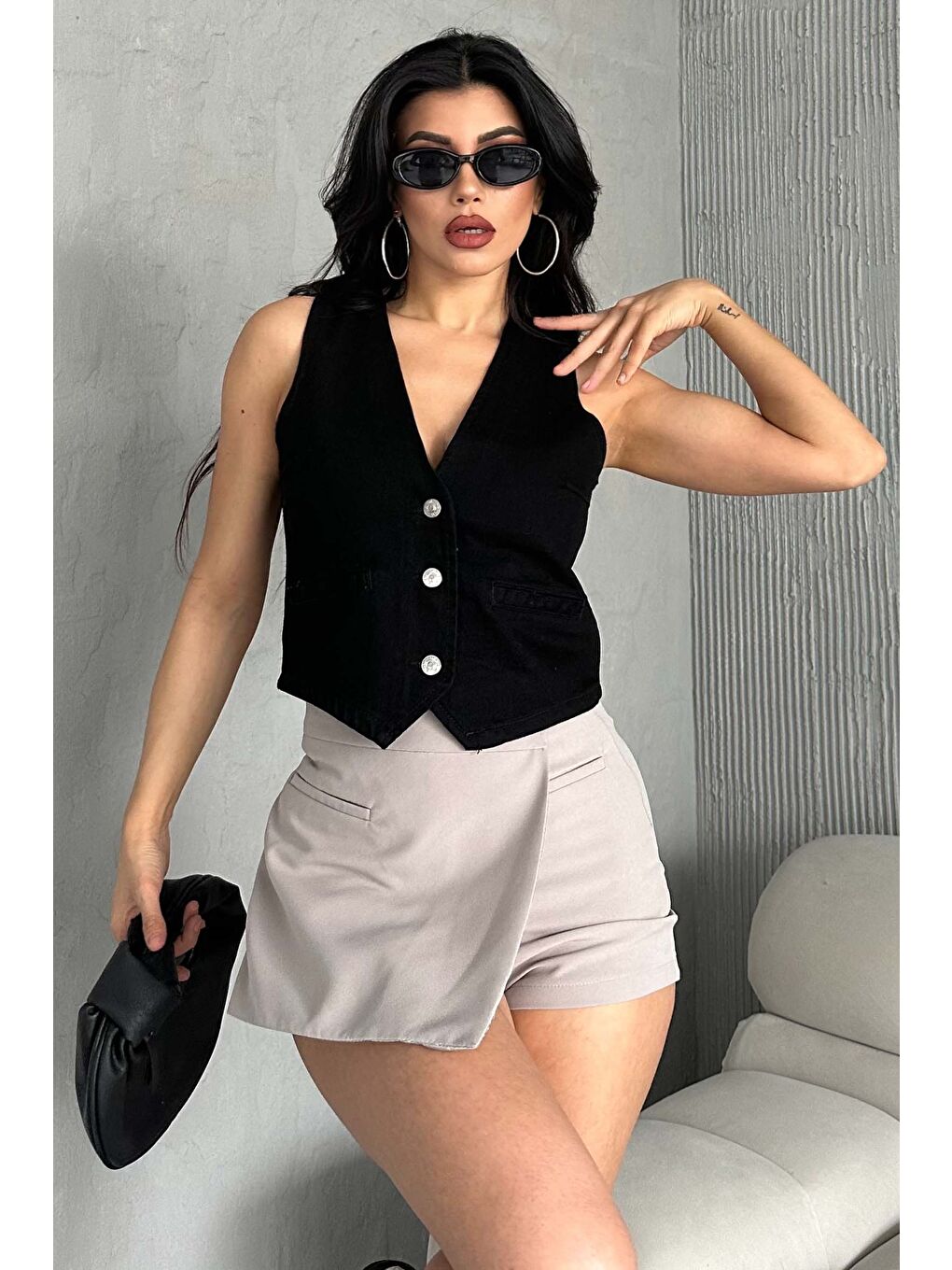 Flotalı Jean Yelek Siyah - 27300-2