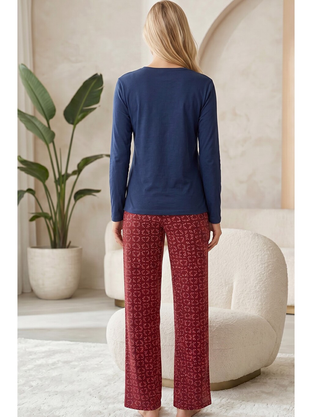 Lacivert Pamuklu Elastanlı Örme Pijama Takım26240294-2