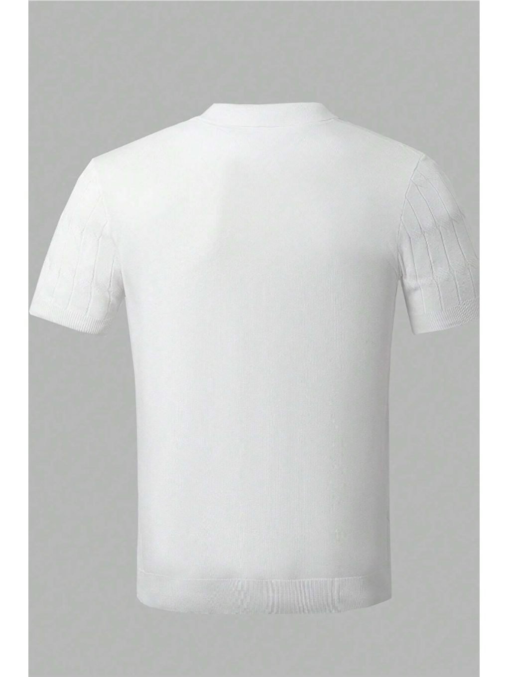 Beyaz Erkek İnce Saç Örgülü Standart Fit Polo Yaka Triko Tişört-1