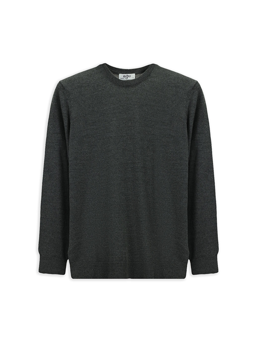 Antrasit Bisiklet Yaka Regular Fit Yünlü Triko Kazak