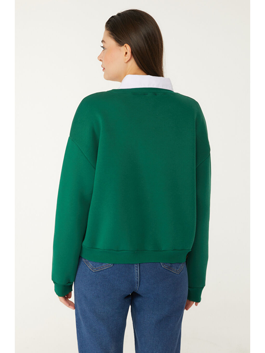 Yeşil Boncuklu Sweatshirt Zümrüt - 26541-4