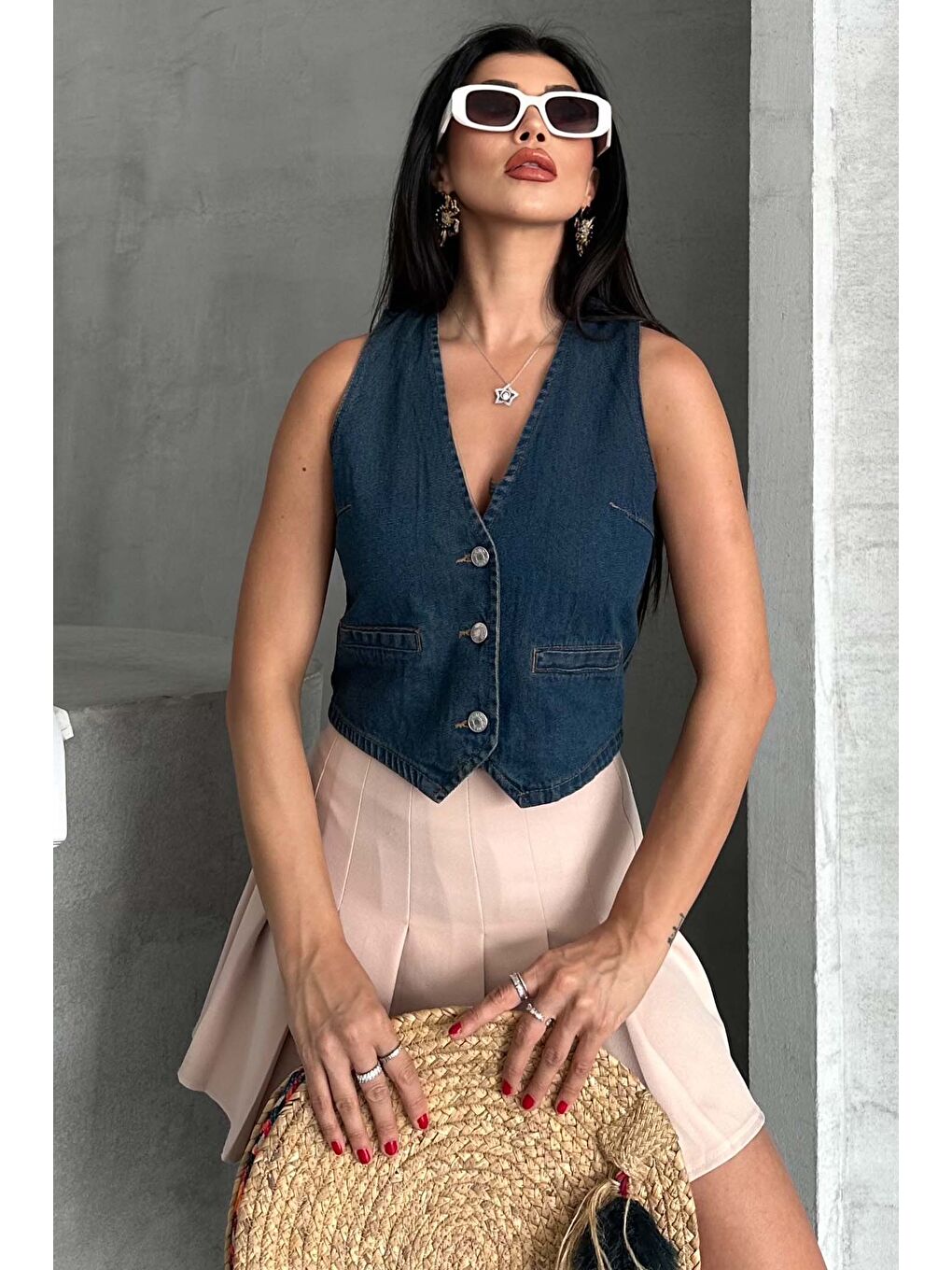 Kahverengi Flotalı Jean Yelek Tint-kahve - 27300