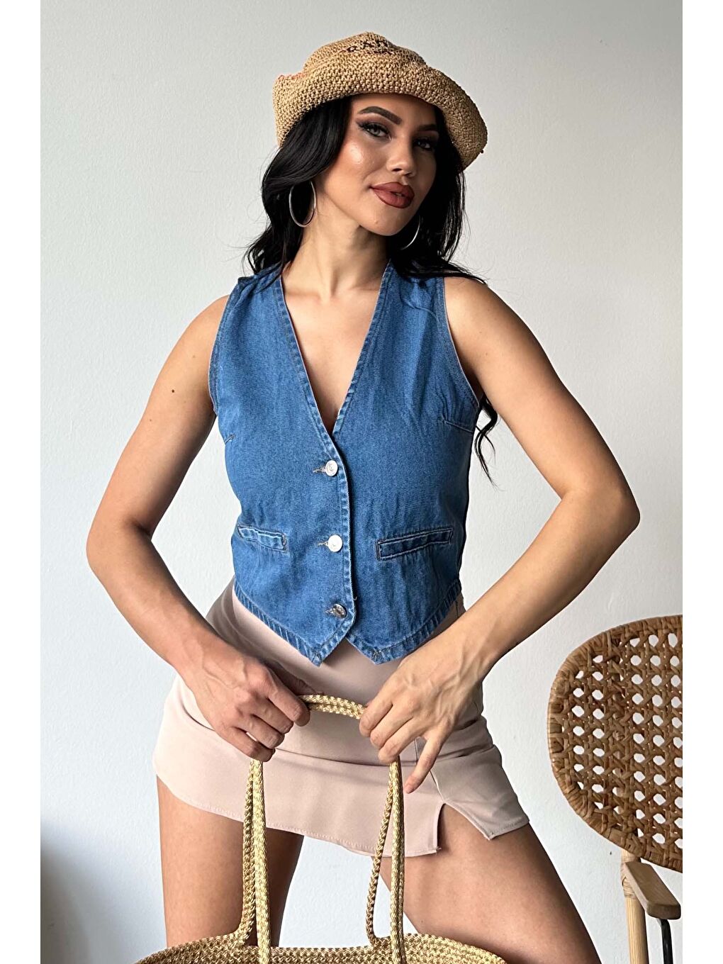 Flotalı Jean Yelek Mavi - 27300