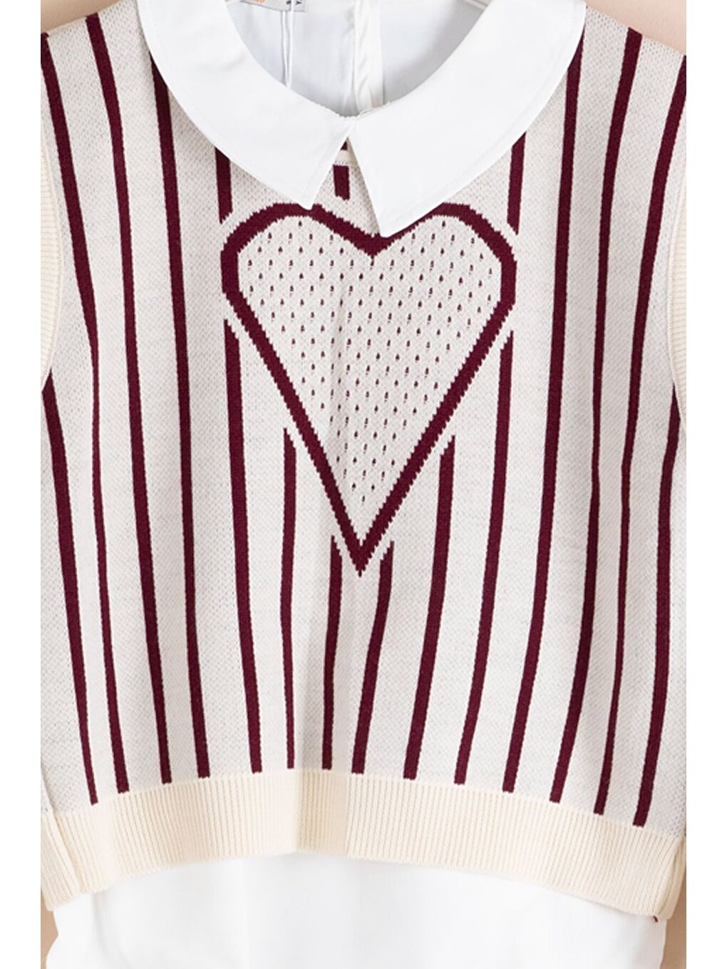 Bordo Kalp Desen Süveterli Gömlekli Kız Çocuk Pantolonlu 3lü Takım 23735-1